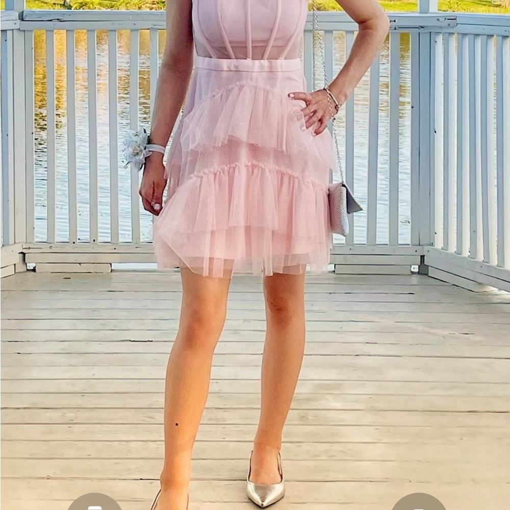 Next Pink Layered Mini Dress